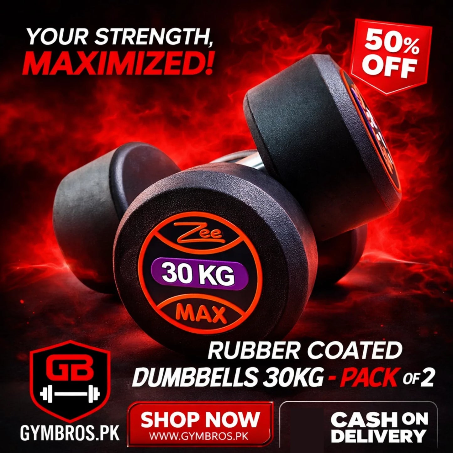 ZEE MAX Rubber Coated Dumbbells Pair with Cast Iron Core, Knurled Steel Handle & Thick Noise-Reducing Rubber Coating Available in 1KG–40KG for Home Gym Strength Training