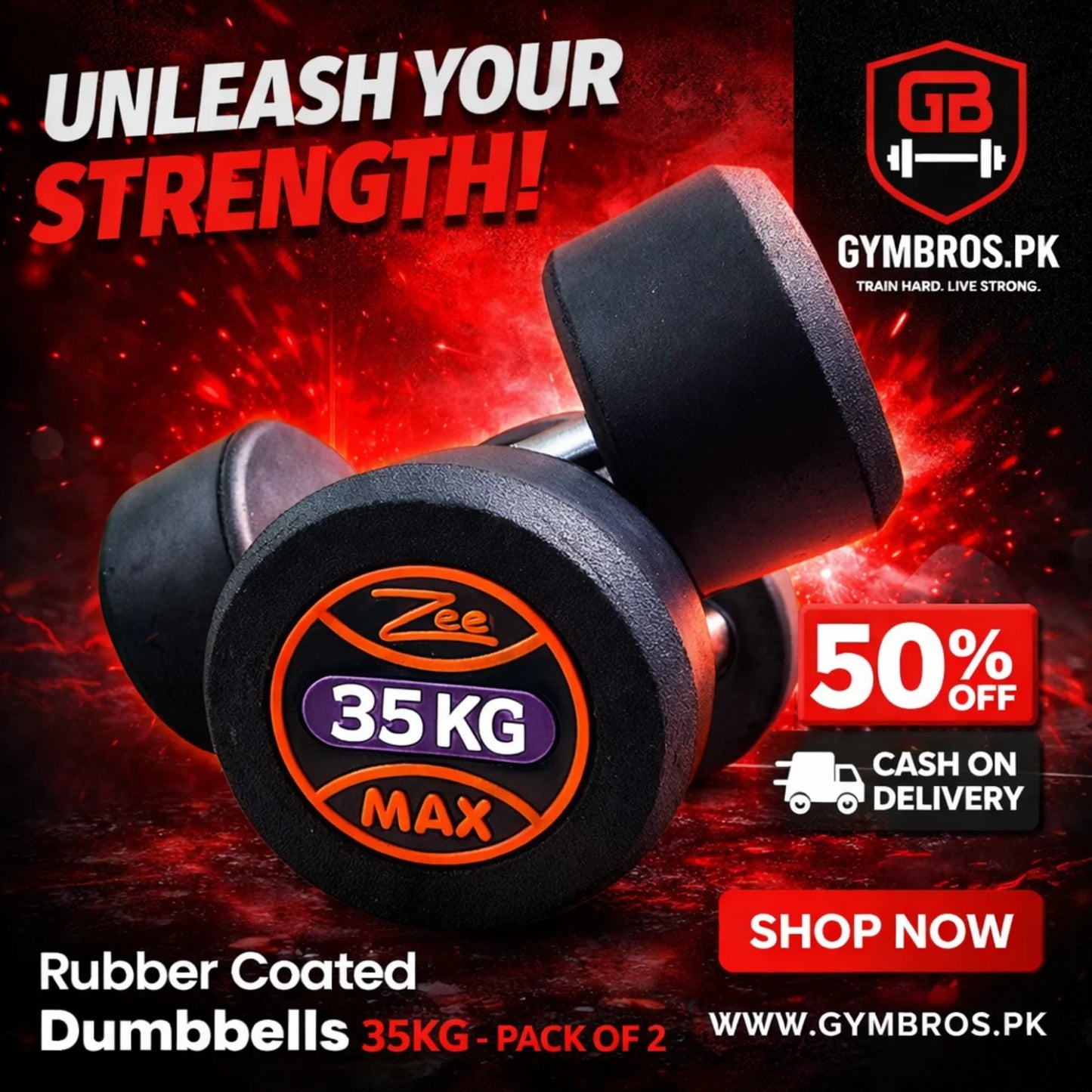 ZEE MAX Rubber Coated Dumbbells Pair with Cast Iron Core, Knurled Steel Handle & Thick Noise-Reducing Rubber Coating Available in 1KG–40KG for Home Gym Strength Training