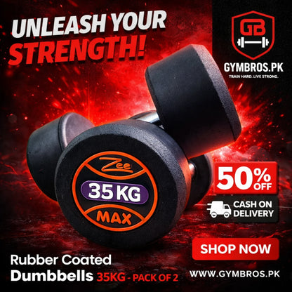 ZEE MAX Rubber Coated Dumbbells Pair with Cast Iron Core, Knurled Steel Handle & Thick Noise-Reducing Rubber Coating Available in 1KG–40KG for Home Gym Strength Training