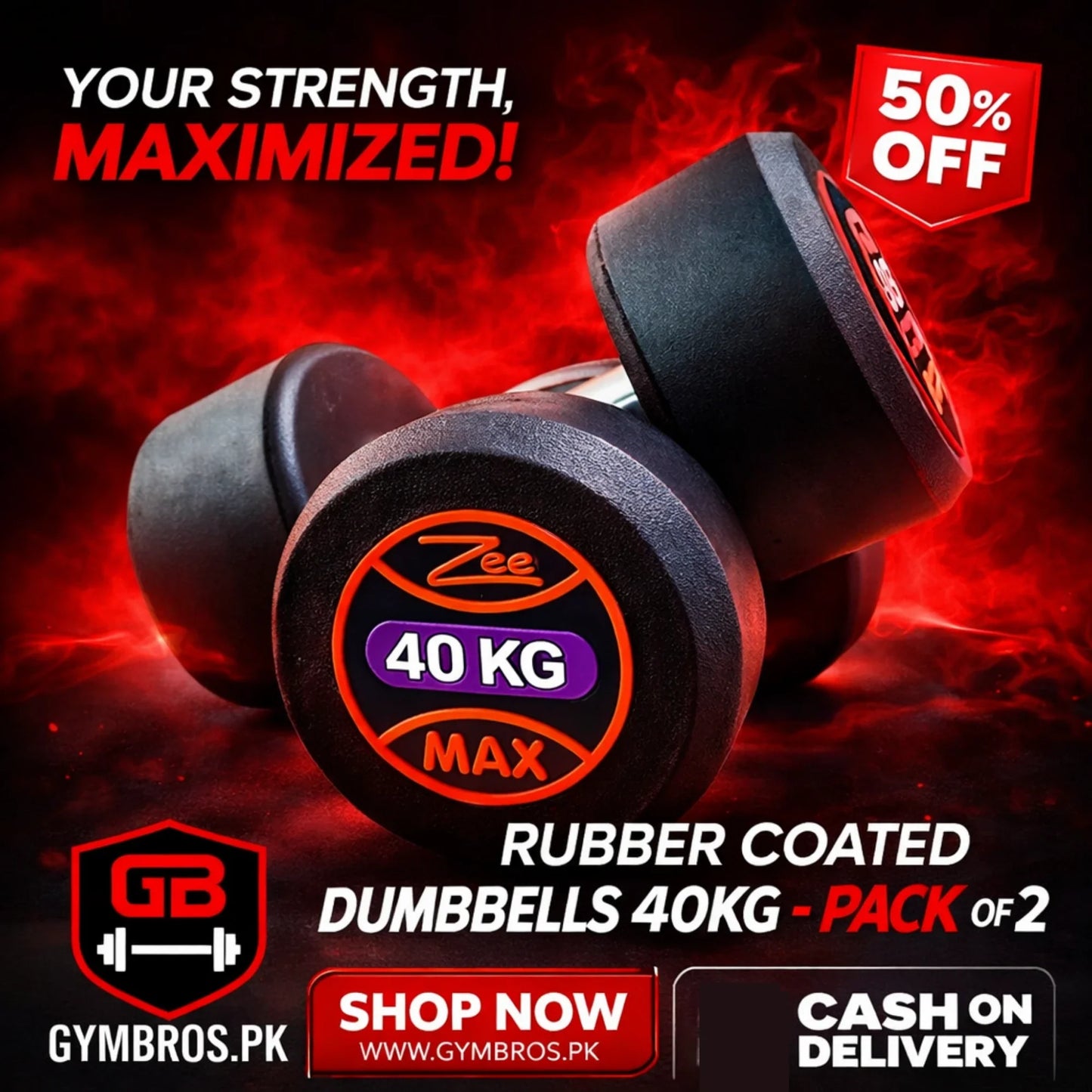 ZEE MAX Rubber Coated Dumbbells Pair with Cast Iron Core, Knurled Steel Handle & Thick Noise-Reducing Rubber Coating Available in 1KG–40KG for Home Gym Strength Training