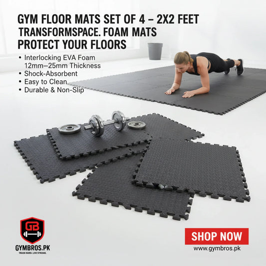 Gym Floor Mats Foam Set of 4 (2x2 Feet) | Interlocking EVA Foam Exercise Mats 12mm–25mm Anti-Slip Protective Flooring for Home Gym & Workout Areas