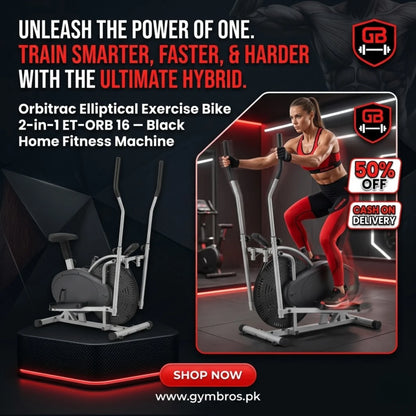 Orbitrac Exercise Bike ET-ORB 16 | 2-in-1 Elliptical & Exercise Bike with 1.92KG Flywheel, Belt Brake, Chain Drive & Digital Monitor for Home Workouts