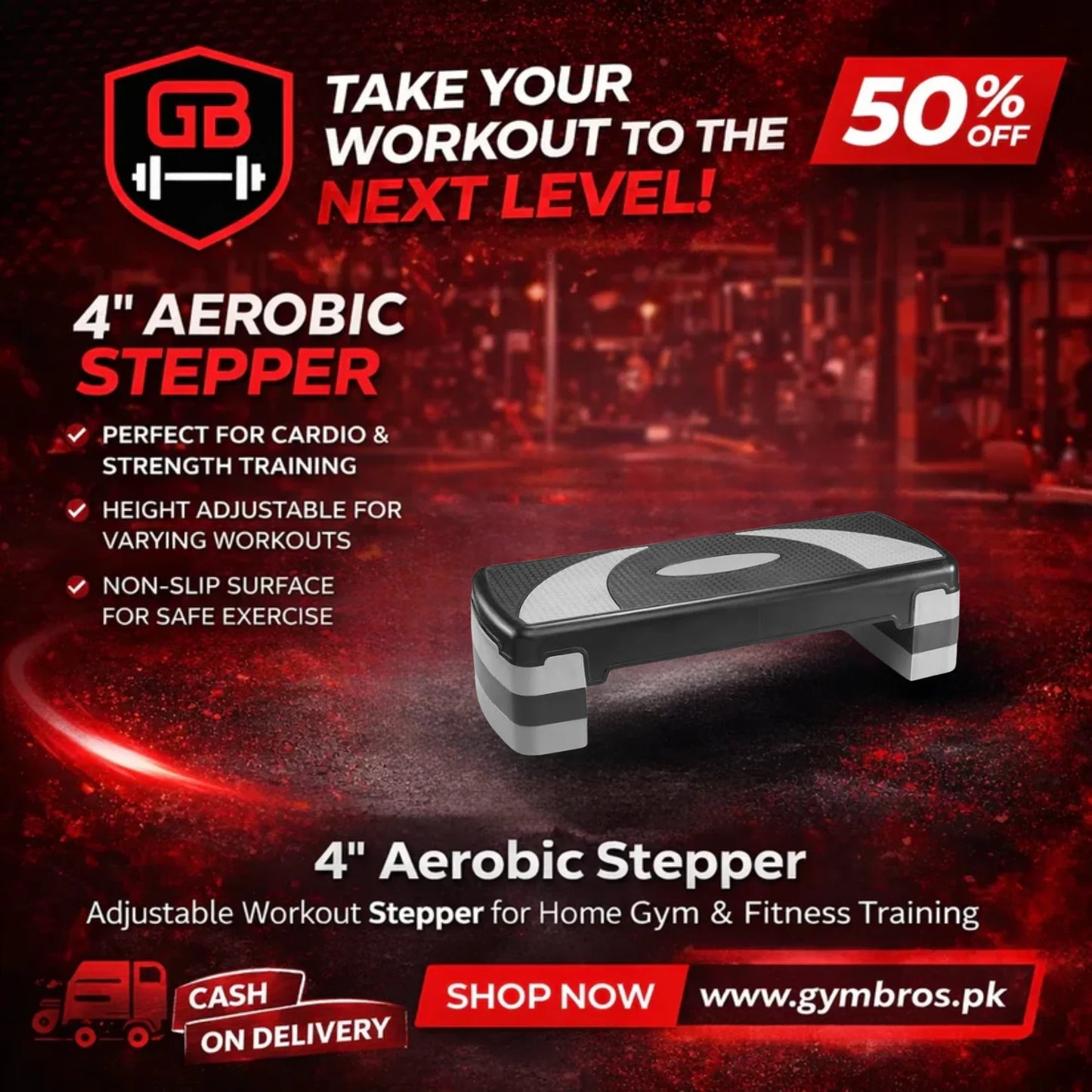 Aerobic Stepper Adjustable Fitness Step Platform with 4” 6” & 8” Height Levels, Non-Slip Surface, Rubber Feet & 100KG Weight Capacity for Cardio, Home Gym & Aerobic Workout