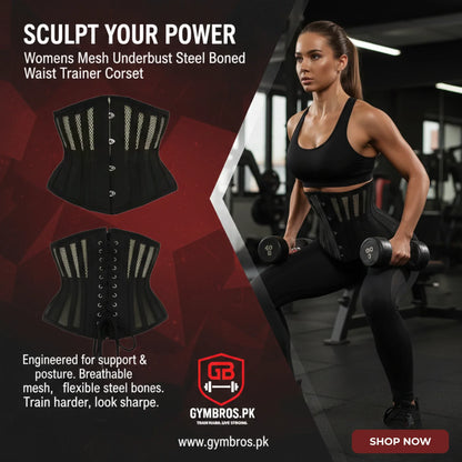 Mesh Underbust Steel Bone Corset | Breathable Waist & Core Stabilizer for Gym & Fitness