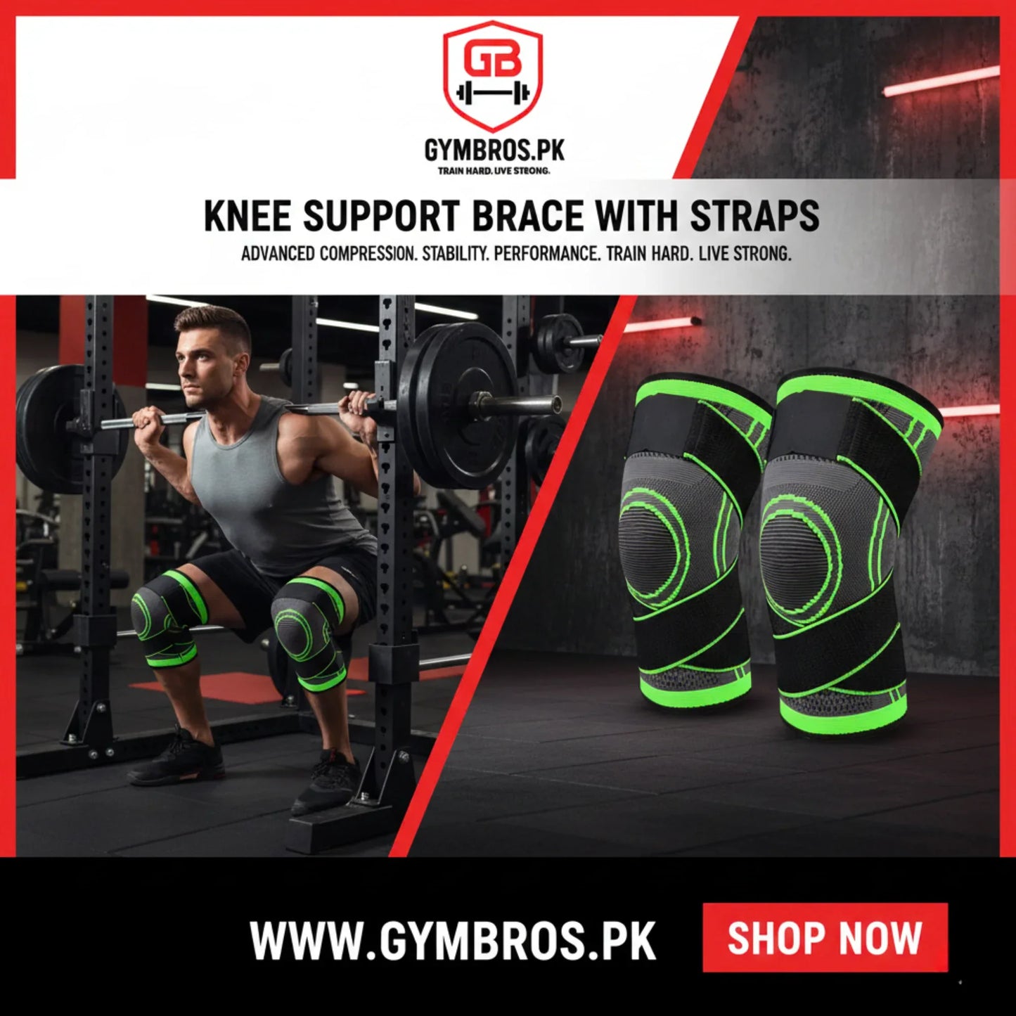 Pack of 2 Knee Support Braces with Straps | Adjustable Compression Knee Stabilizers for Gym & Sports