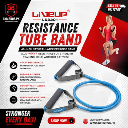 Liveup LS3201 Resistance Tube Band 48-Inch Natural Latex Exercise Band with Foam Handles | Light, Medium & Heavy Resistance for Strength Training, Home Workout & Fitness