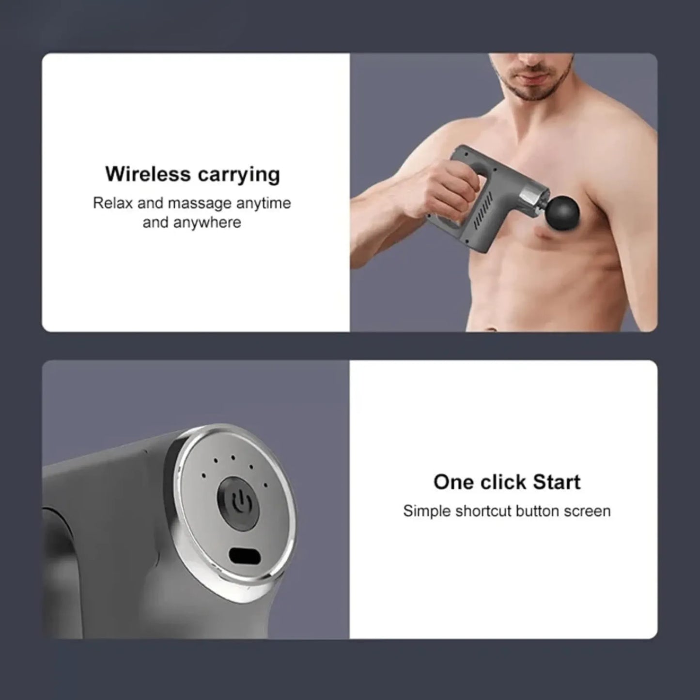 Mini Massage Gun KH-740 Cordless Deep Tissue Muscle Vibration Percussive Massager with 5 Speed Levels, 4 Massage Heads, 20W Motor, 1800mAh Rechargeable Battery, 6mm Amplitude & Ergonomic Multi-Grip Handle
