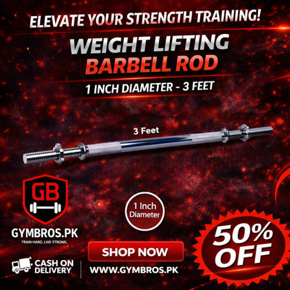 Iron Steel Barbell Rod (3ft, 4ft, 5ft, 6ft) | 1-Inch Chrome Finish Solid Weight Lifting Bar with Diamond Knurled Grip, Spinlock Collars for Home & Gym