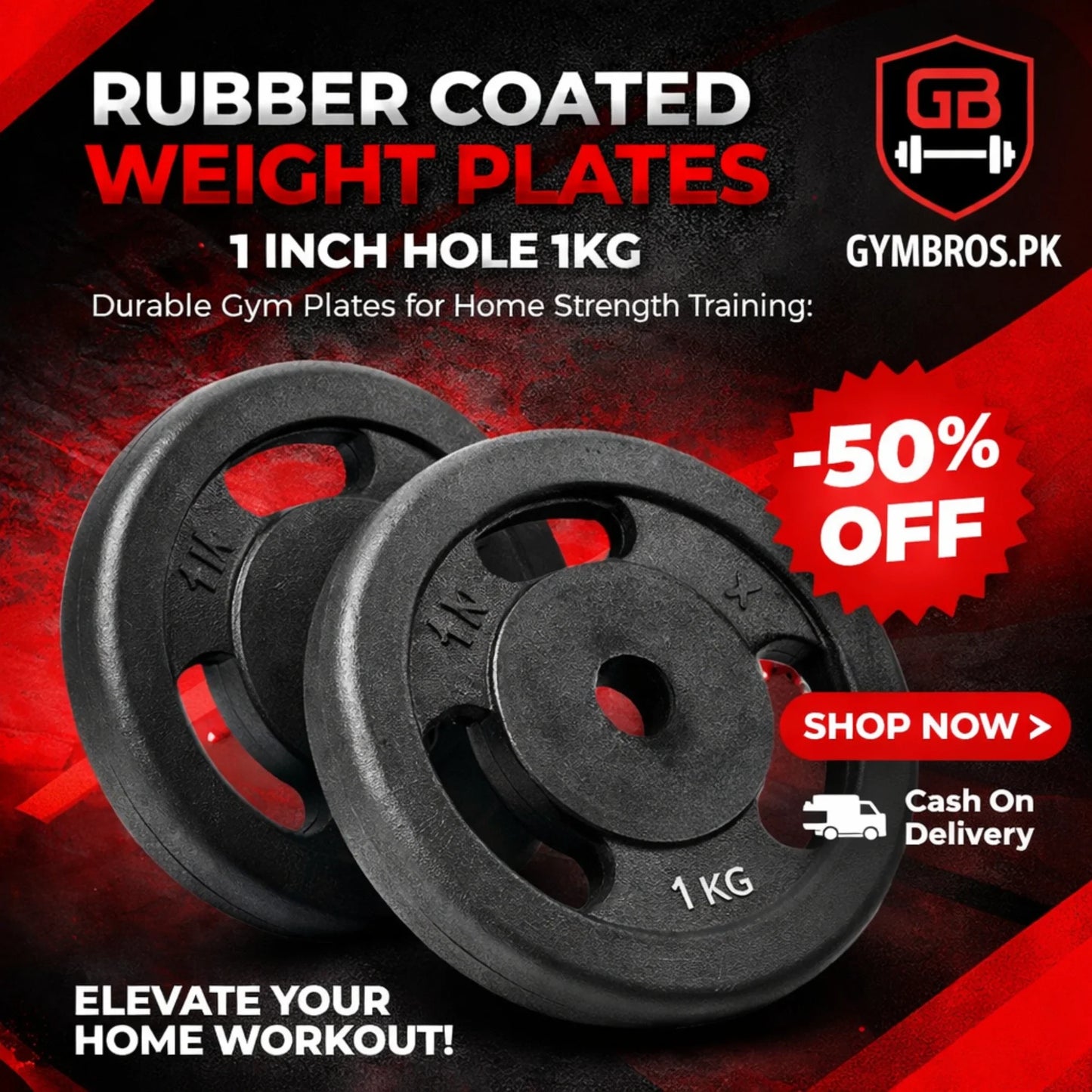 Rubber Coated Weight Plates (1 Inch Hole) – 1kg to 10kg Pair Set | Average Quality Gym Weight Plates for 1-Inch Barbell Rods | Home & Gym Use
