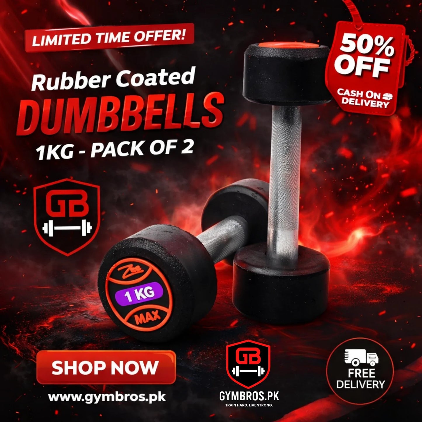 ZEE MAX Rubber Coated Dumbbells Pair with Cast Iron Core, Knurled Steel Handle & Thick Noise-Reducing Rubber Coating Available in 1KG–40KG for Home Gym Strength Training