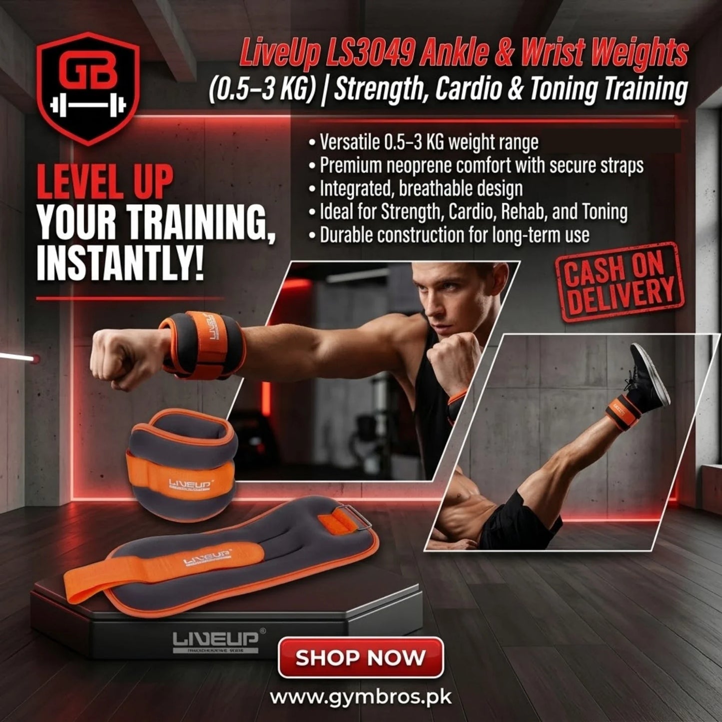 LiveUp LS3049 Ankle & Wrist Weights 0.5–3 KG Pair | Adjustable Resistance Weights for Strength Training, Cardio, Walking & Muscle Toning
