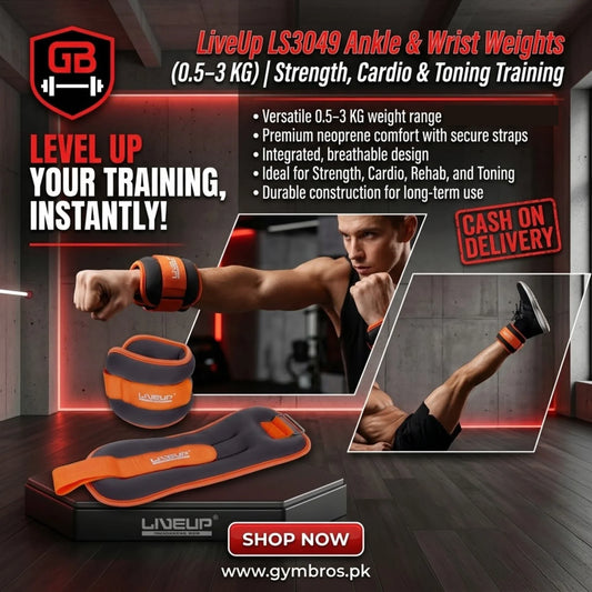 LiveUp LS3049 Ankle & Wrist Weights 0.5–3 KG Pair | Adjustable Resistance Weights for Strength Training, Cardio, Walking & Muscle Toning