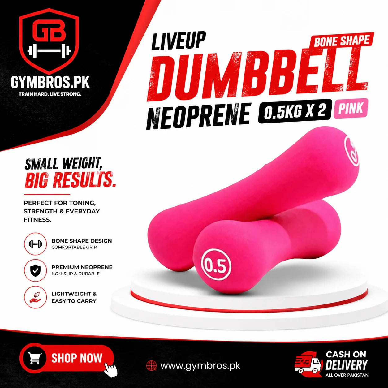 Liveup Bone Shape Neoprene Dumbbells Pair 0.5KG to 5KG Each | Steel Core Anti-Slip Hand Weights for Home Gym, Aerobics & Strength Training