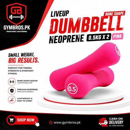 Liveup Bone Shape Neoprene Dumbbells Pair 0.5KG to 5KG Each | Steel Core Anti-Slip Hand Weights for Home Gym, Aerobics & Strength Training