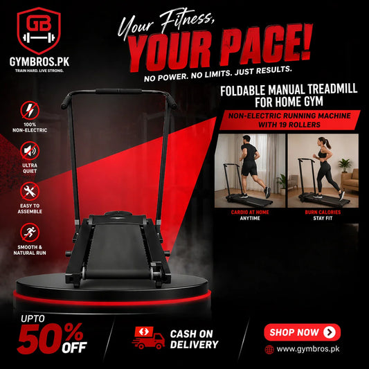 Foldable Manual Treadmill for Home Gym – Non-Electric Running Machine with 19 Rollers