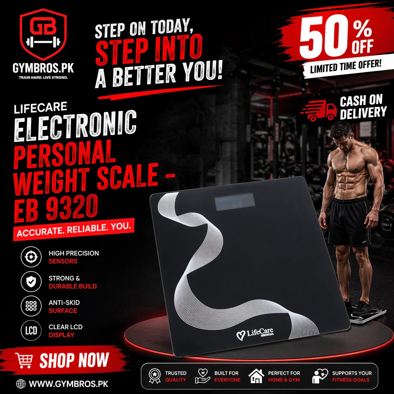 LifeCare Digital Weight Scale EB-9320 | High-Precision Electronic Body Weighing Machine with Tempered Glass, 150kg Capacity, LCD Backlight Display for Home & Clinic Use