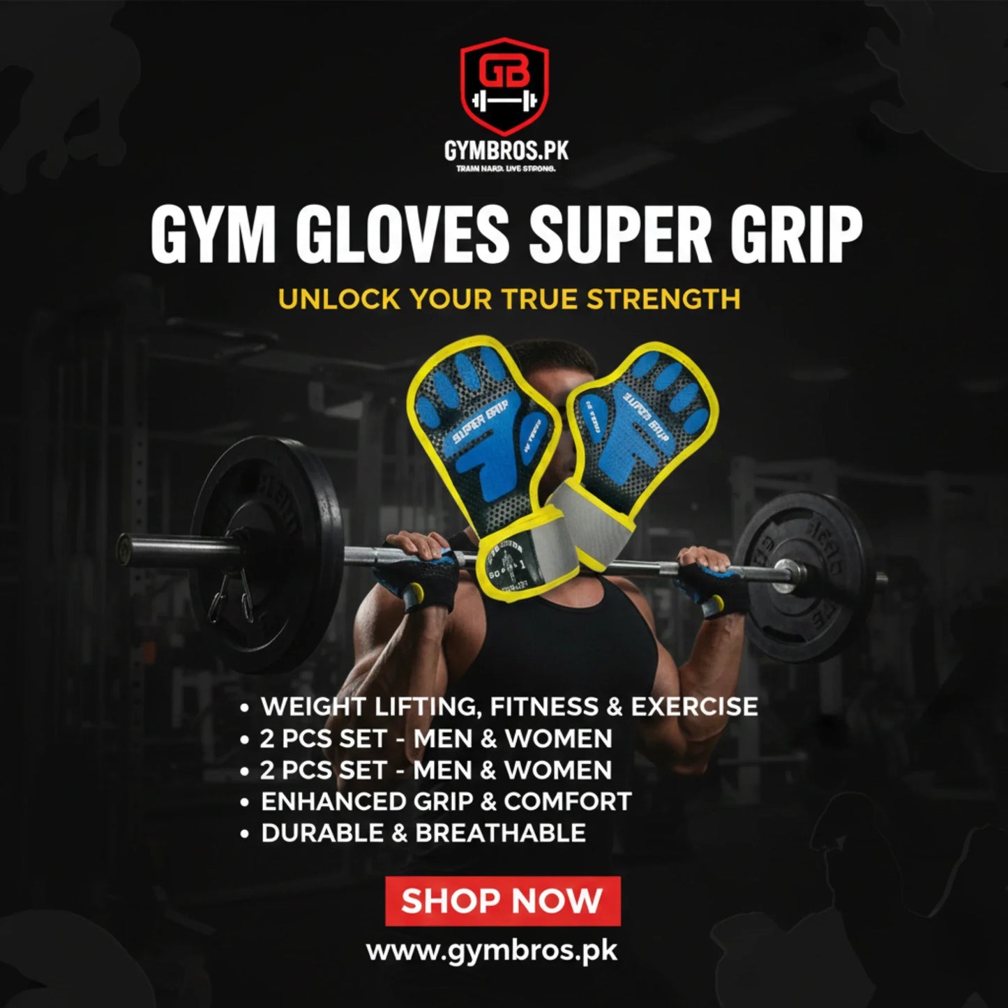 Anti-Slip Half Finger Gym Gloves with Wrist Support Breathable Weightlifting Fitness Gloves for Men & Women Workout, Cross Training, Deadlifts & Pull-Ups (2 Pcs Set)