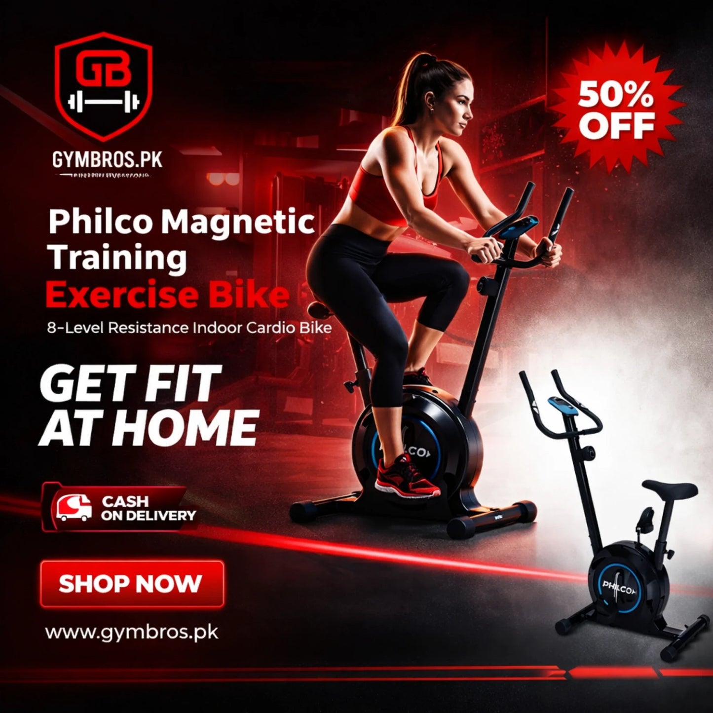 Philco Magnetic Training Exercise Bike – 8-Level Resistance Indoor Cardio Bike