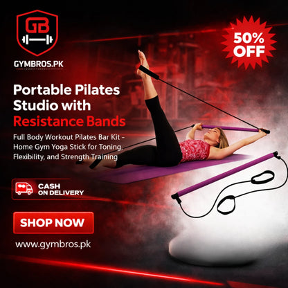 Pilates Studio Resistance Bar Kit with Latex Resistance Bands | Premium AAA+ Rubber Latex Yoga & Fitness Trainer for Stretching, Pilates & Home Workouts