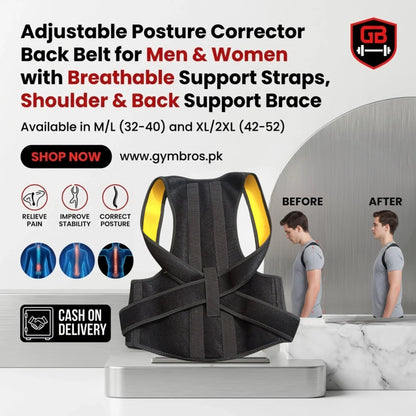 Adjustable Posture Corrector Back Belt for Men & Women with Breathable Support Straps, Shoulder & Back Support Brace Available in M/L (32–40) and XL/2XL (42–52) Sizes