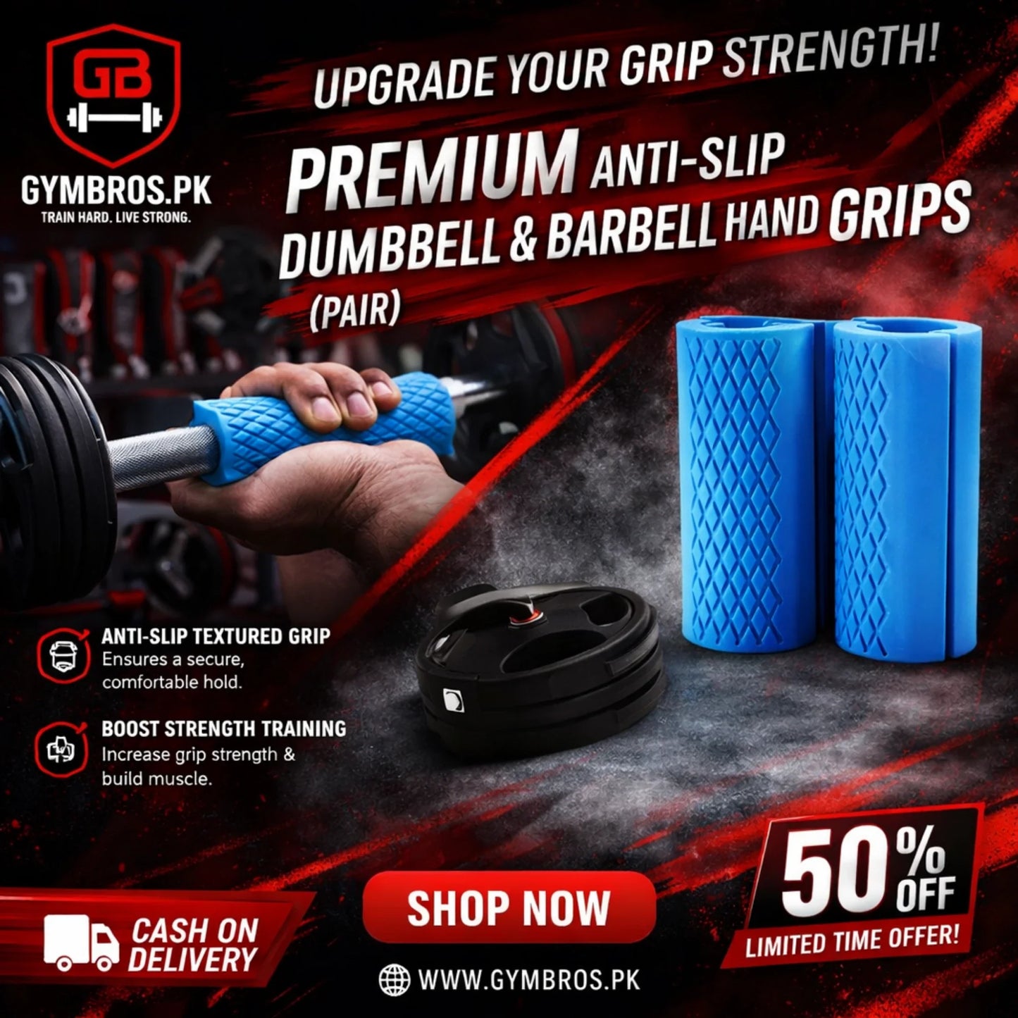 Premium Anti-Slip Dumbbell & Barbell Hand Grips Pair | 5-Inch High-Density Silicone Grip Pads for Thick Bar Training, Grip Strength & Gym Weightlifting Support