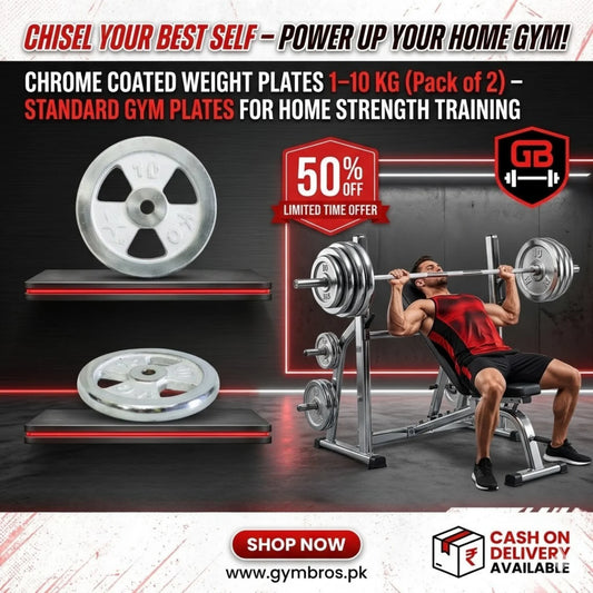 Chrome Coated Weight Plates 1–10KG Pair | Standard Gym Weight Plates with Rounded Edges, Durable Steel Finish & Easy Rod Adjustment for Home Strength Training