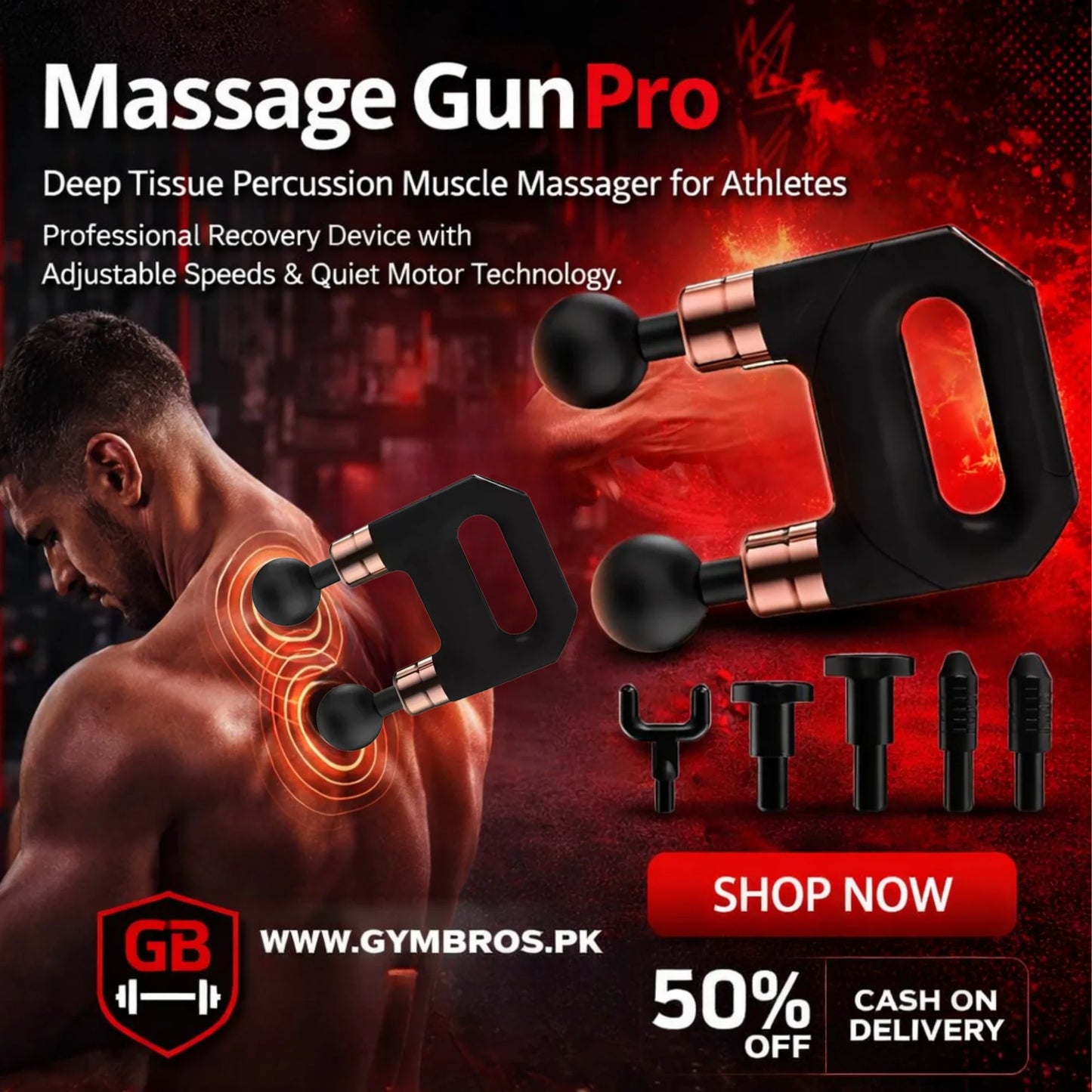 Blueidea SL-821 Massage Gun Pro Double Head Massager | 6-Speed Deep Tissue Muscle Massage Gun with 1500mAh Battery, 8 Massage Heads & Silent Operation