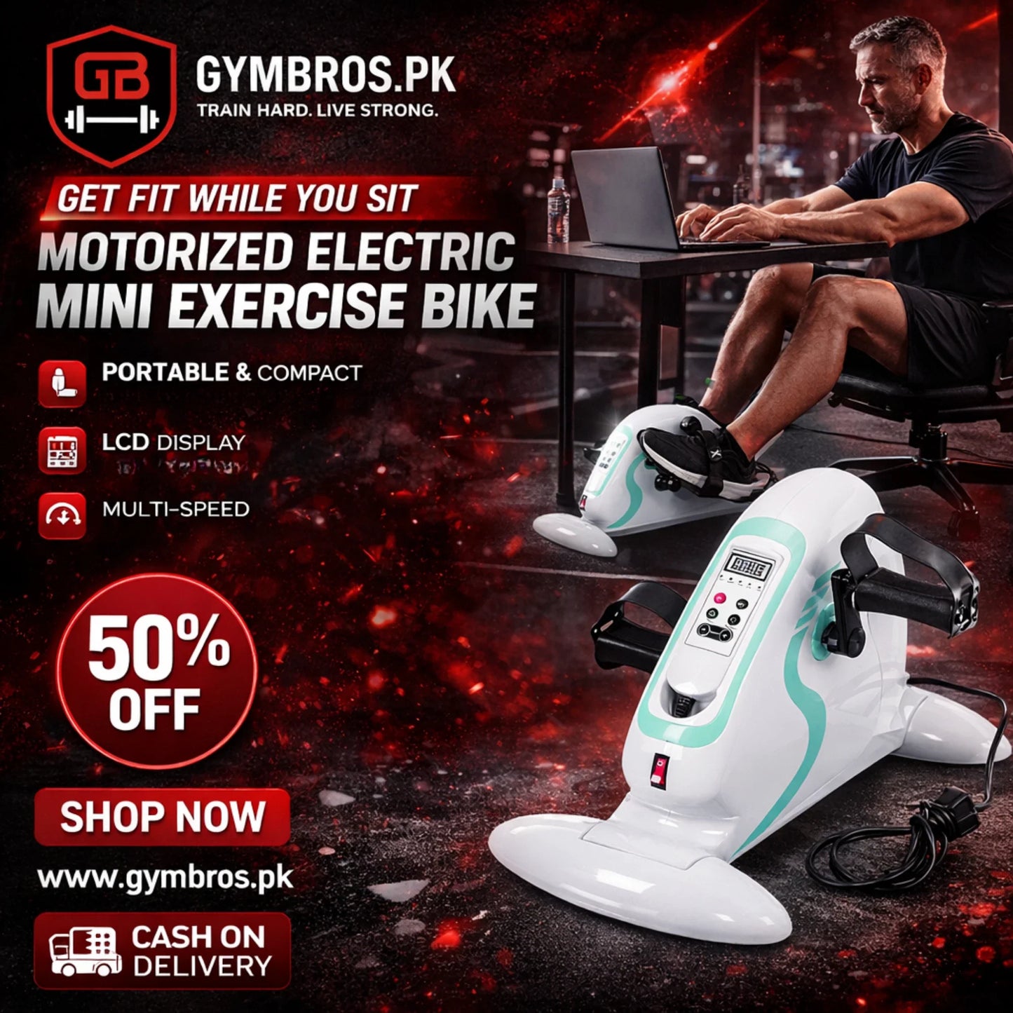 Motorized Electric Mini Exercise Bike Pedal Exerciser – Portable Under Desk Fitness Machine (White)