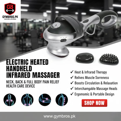 Electric Heated Handheld Infrared Body Massager 220V 22W with 2 Removable Attachments, Adjustable Speed, Lightweight ABS Portable Full Body Massage Device for Pain Relief & Blood Circulation, 41 × 11 cm (16.15 × 4.33 inches)