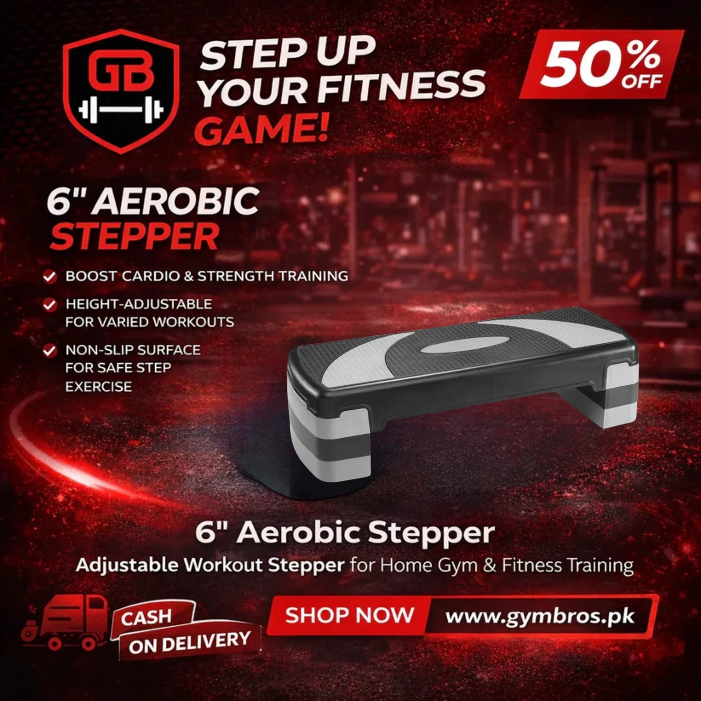 Aerobic Stepper Adjustable Fitness Step Platform with 4” 6” & 8” Height Levels, Non-Slip Surface, Rubber Feet & 100KG Weight Capacity for Cardio, Home Gym & Aerobic Workout