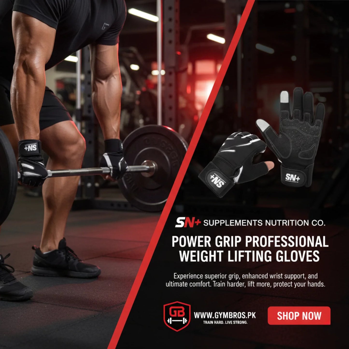 SN+ Weight Lifting Gloves | Gym Gloves for Men & Women | Anti-Slip Workout Gloves