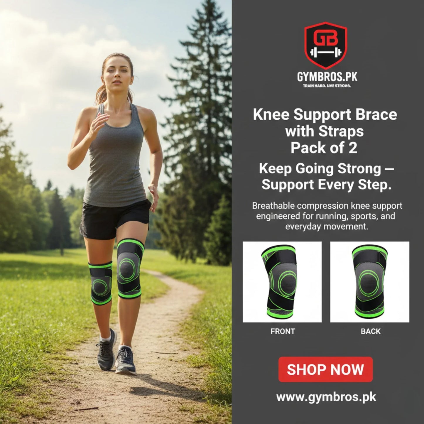 Pack of 2 Knee Support Braces with Straps | Adjustable Compression Knee Stabilizers for Gym & Sports