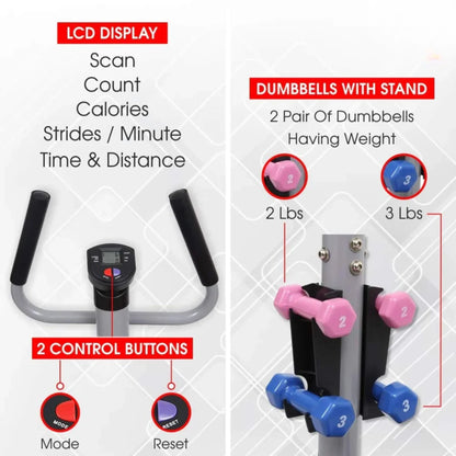 Standing Stepper with Twister and Dumbbells | 3-in-1 Twist Stepper with Handlebar, Dumbbells, Hydraulic Resistance & LCD Monitor for Full Body Home Workout