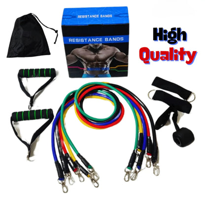 11 Piece Resistance Bands Exercise Set for CrossFit & Fitness Training | Portable Home Gym Workout Bands with Door Anchor, Handles & Ankle Straps | Medium & Premium Quality