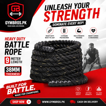 Heavy Duty Battle Rope 9 Meter & 12 Meter with 38MM & 50MM Thickness | 3-Strand PolyDacron CrossFit Strength Training Rope for Cardio & Full Body Workout