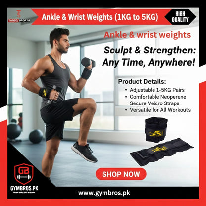 Ankle Weights & Wrist Weights (Pack of 2 ) 1kg–5kg (0.5kg–2.5kg Each) Heavy Duty Nylon Casing with Velcro Strap for Leg & Arm Toning, Strength Training, Walking, Running & Home Workout Fitness