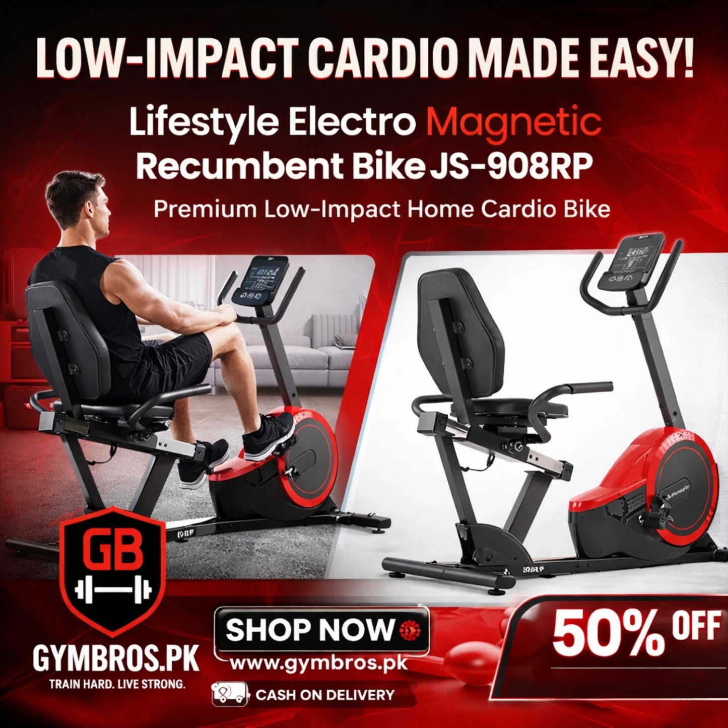 Lifestyle JS908RP Electromagnetic Recumbent Bike – Premium Home Cardio Station with 16 Resistance Levels, 8KG Flywheel & 120KG Capacity