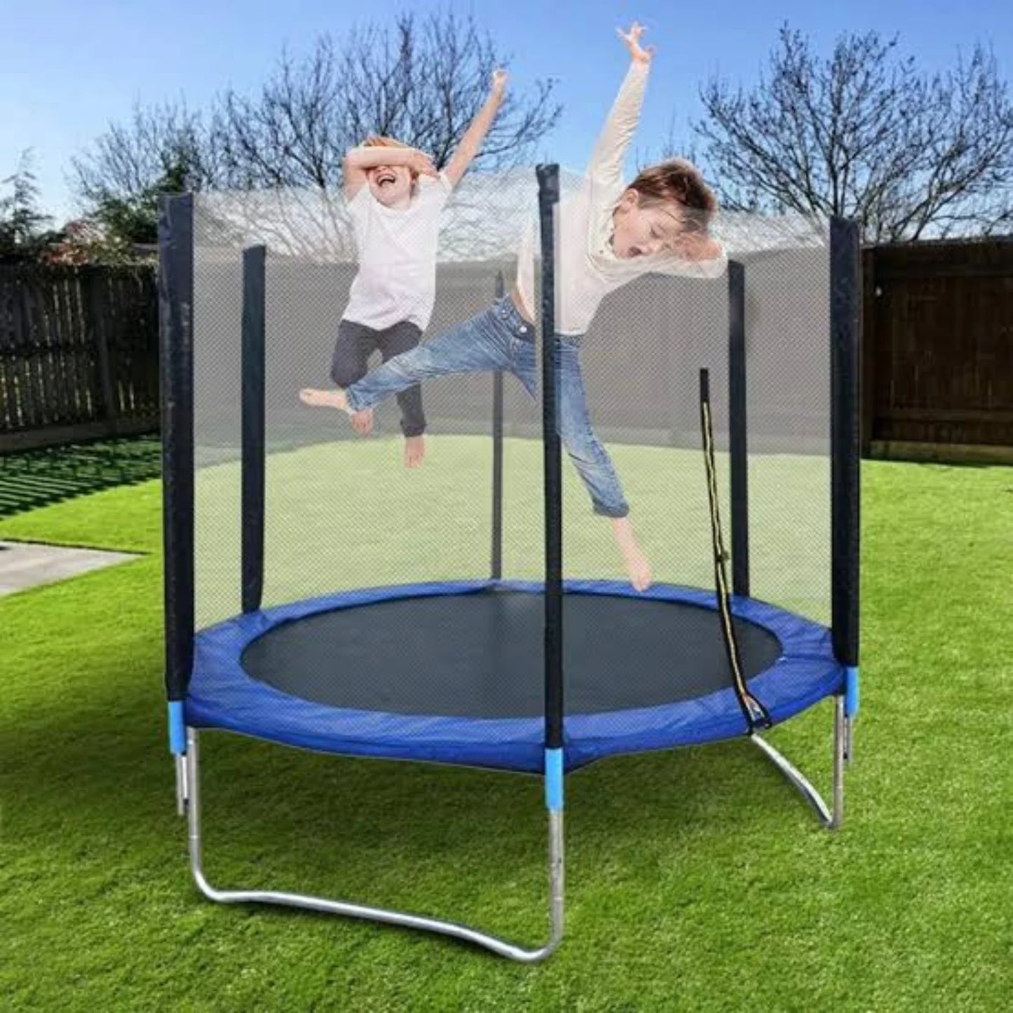 5–6 Feet Round Mini Trampoline with Safety Net & Enclosure | Heavy-Duty Kids Fitness Rebounder, Indoor & Outdoor Foldable Trampoline with Strong Steel Frame & High-Elastic Jump Mat