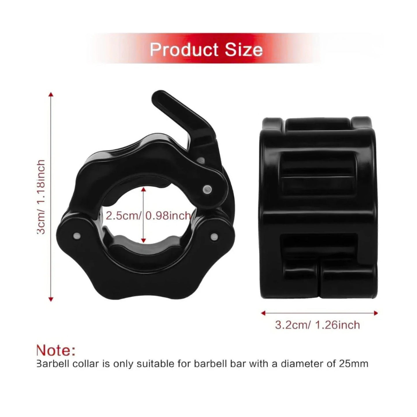 2 PCS Barbell Clamps Collars 1 Inch | 1-Inch Quick Release Barbell Clamps Collars Set of 2, ABS Olympic Barbell Locks with Anti-Slip Rubber Pads for Weightlifting & Gym Training