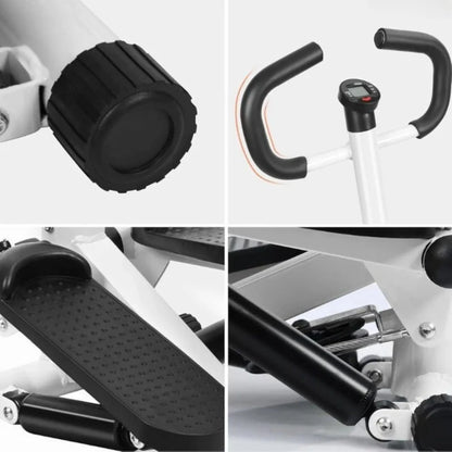Mini Twist Stepper with Handle & Resistance Bands | Foldable Full Body Fitness Stepper Machine with LCD Monitor, Adjustable Height & Hydraulic System for Home Workout