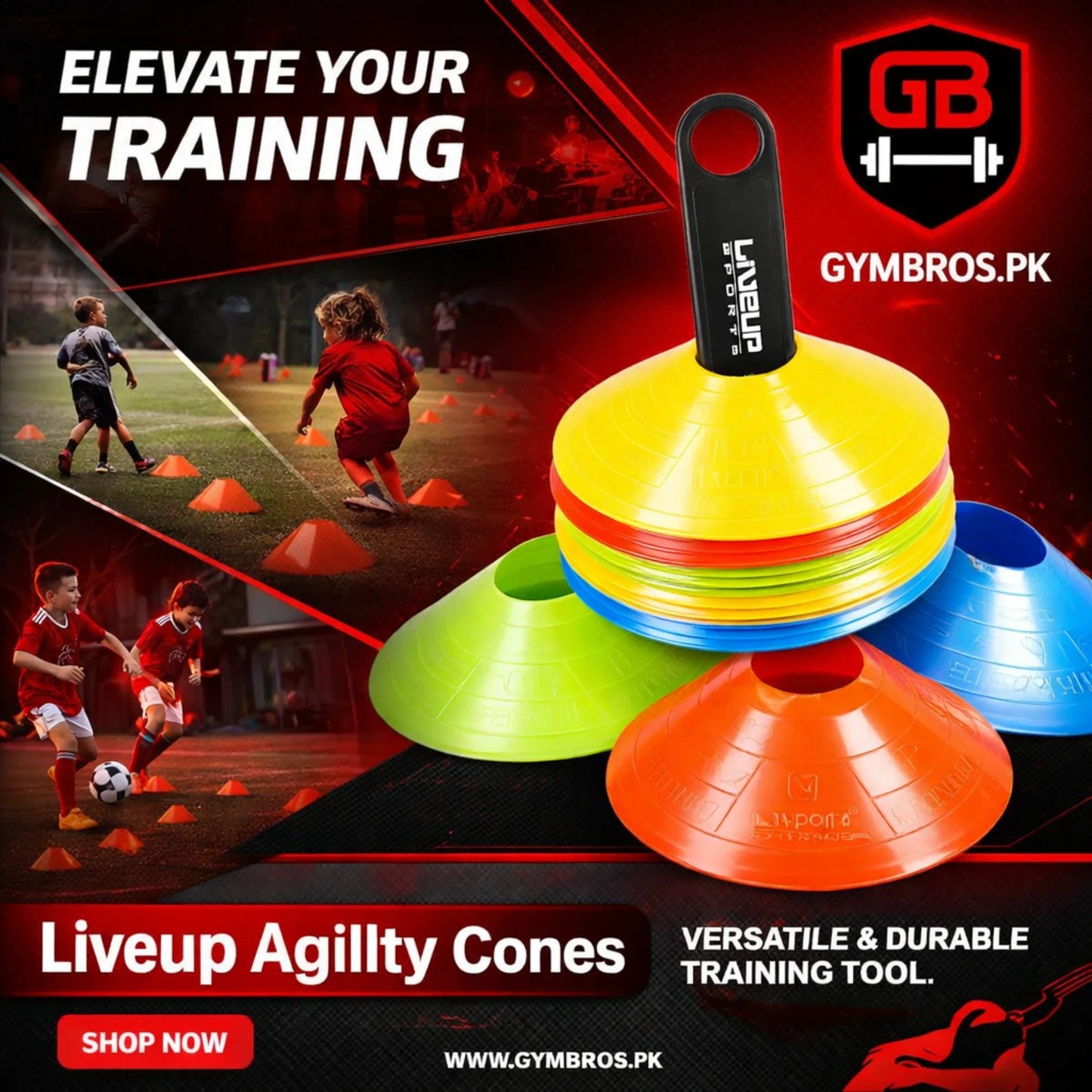 LiveUp LS3672 Agility Cones Set with Rack | 20PCS Speed & Agility Training Disc Cones Set with Rack for Football, Cricket & Fitness Drills