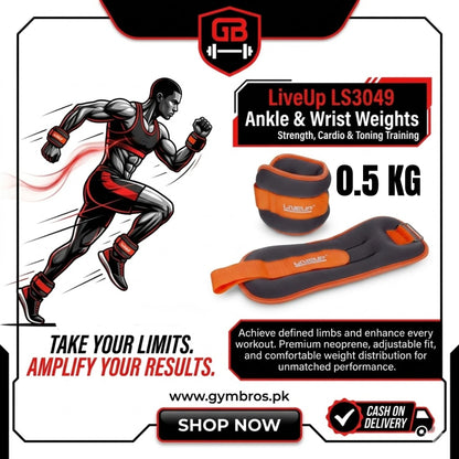LiveUp LS3049 Ankle & Wrist Weights 0.5–3 KG Pair | Adjustable Resistance Weights for Strength Training, Cardio, Walking & Muscle Toning