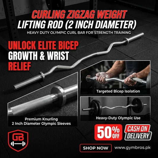 2 Inch Diameter EZ Curl Barbell Rod | Heavy-Duty 2-Inch EZ Curl Barbell Rod with Knurled Grip, Approximate Bar Weight: 4–6KG, Chrome Steel Zigzag Weight Lifting Bar – Supports Up to 100KG