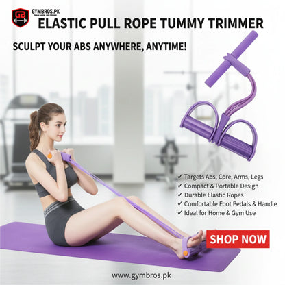 4 Tube Elastic Sit-Up Pull Rope Resistance Band | High Elastic Latex Abdominal Exerciser with Foam Handles for Workout, Fitness, Pilates & Physio Training