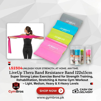 Liveup Ls3204 Aerobic Resistance Thera Band, Band Length: 48 inches Band Width: 6 inches,  Super Strong Latex Exercise Band for Strength Training, Rehabilitation, Stretching & Home Gym Workout – Light, Medium, Heavy & X-Heavy Levels