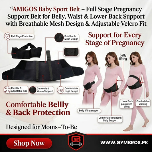 AMIGOS Baby Sport Belt – Pregnancy Maternity Support Belt for Pregnant Women | Adjustable Belly & Back Support Belt with Breathable Mesh & Velcro Straps