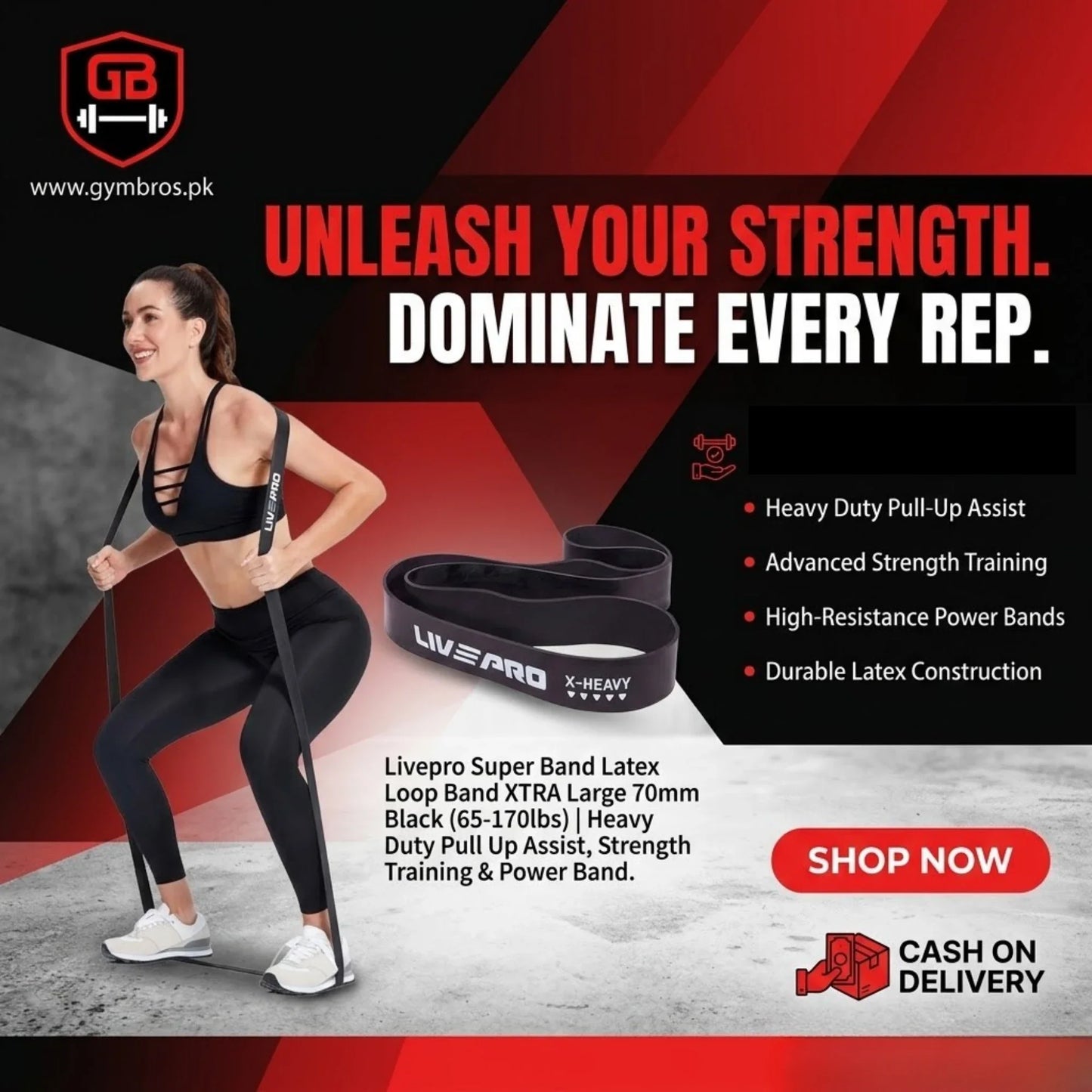 Livepro Super Band Latex Loop Band XTRA Large 70mm Black 65-170lbs | Heavy Duty Pull Up Assist, Strength Training & Power Band