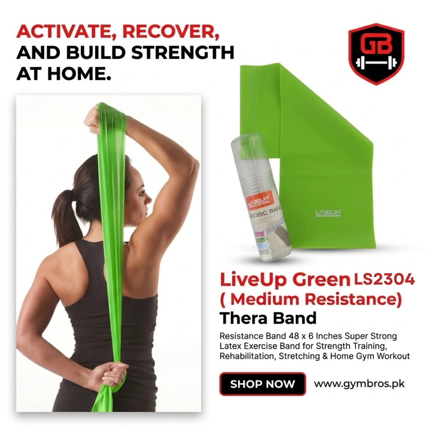 Liveup Ls3204 Aerobic Resistance Thera Band, Band Length: 48 inches Band Width: 6 inches,  Super Strong Latex Exercise Band for Strength Training, Rehabilitation, Stretching & Home Gym Workout – Light, Medium, Heavy & X-Heavy Levels