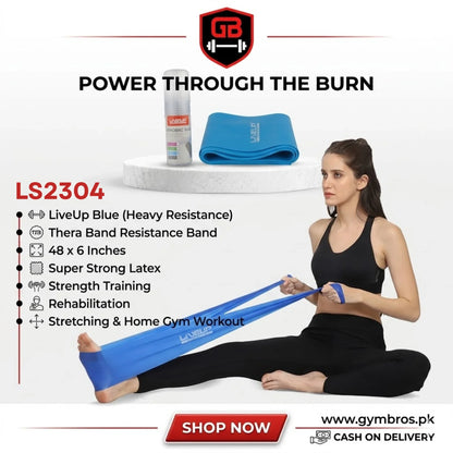Liveup Ls3204 Aerobic Resistance Thera Band, Band Length: 48 inches Band Width: 6 inches,  Super Strong Latex Exercise Band for Strength Training, Rehabilitation, Stretching & Home Gym Workout – Light, Medium, Heavy & X-Heavy Levels