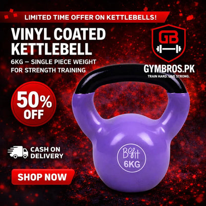 Vinyl Coated Cast Iron Kettlebell 2kg–20kg Solid Weight Training Kettle Bell with Wide Grip Handle, Flat Base & PVC Protective Coating for Full Body Strength, Cardio & Functional Home Gym Workout
